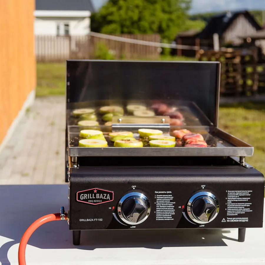 Настольный газовый флэт-топ Grillbaza FT-102 со сплошной планчей для приготовления на улице